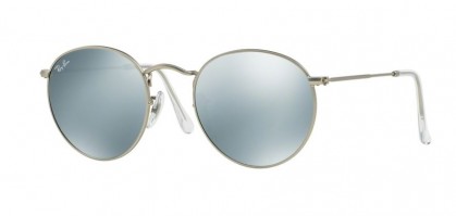 Ray-Ban 0RB3447 ROUND METAL 019/30 Matte Silver - Light Green Mirror Silver